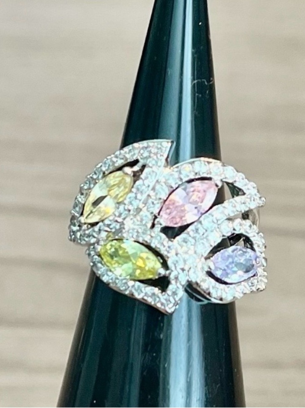 Multicolor Marquise Crystal Leaf Cluster Ring - Women Jewelry